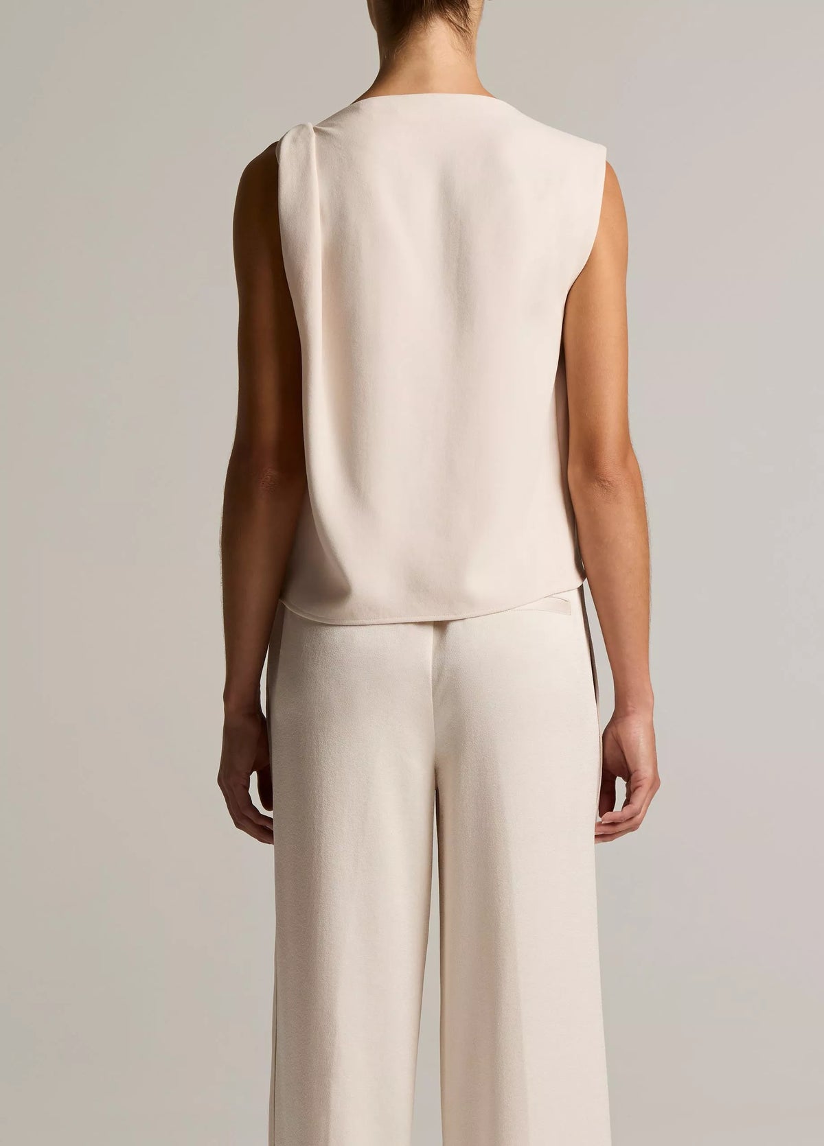 Crepe Draped-Shoulder Sleeveless Top