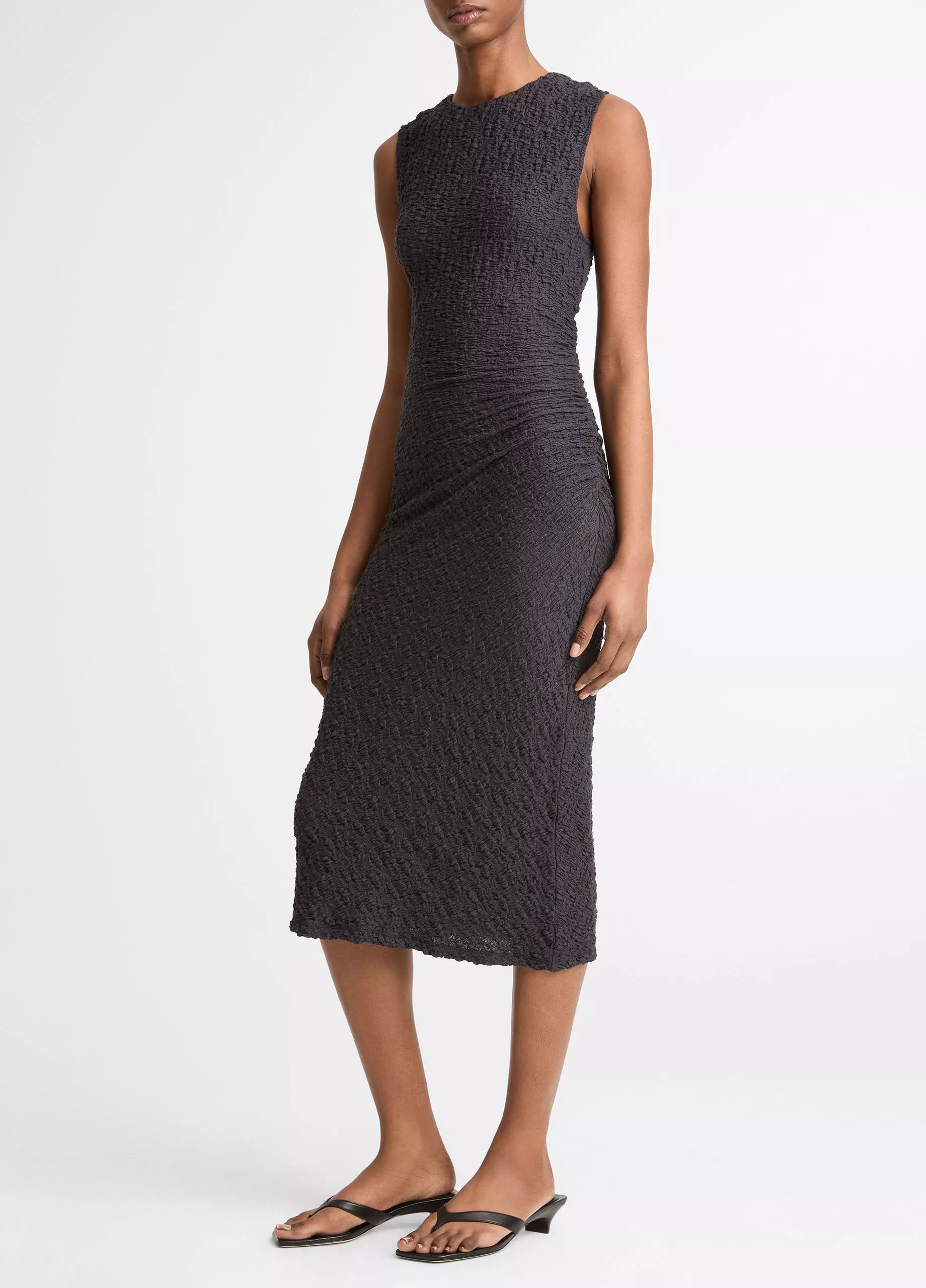 Smocked Cotton-Blend Side-Drape Dress