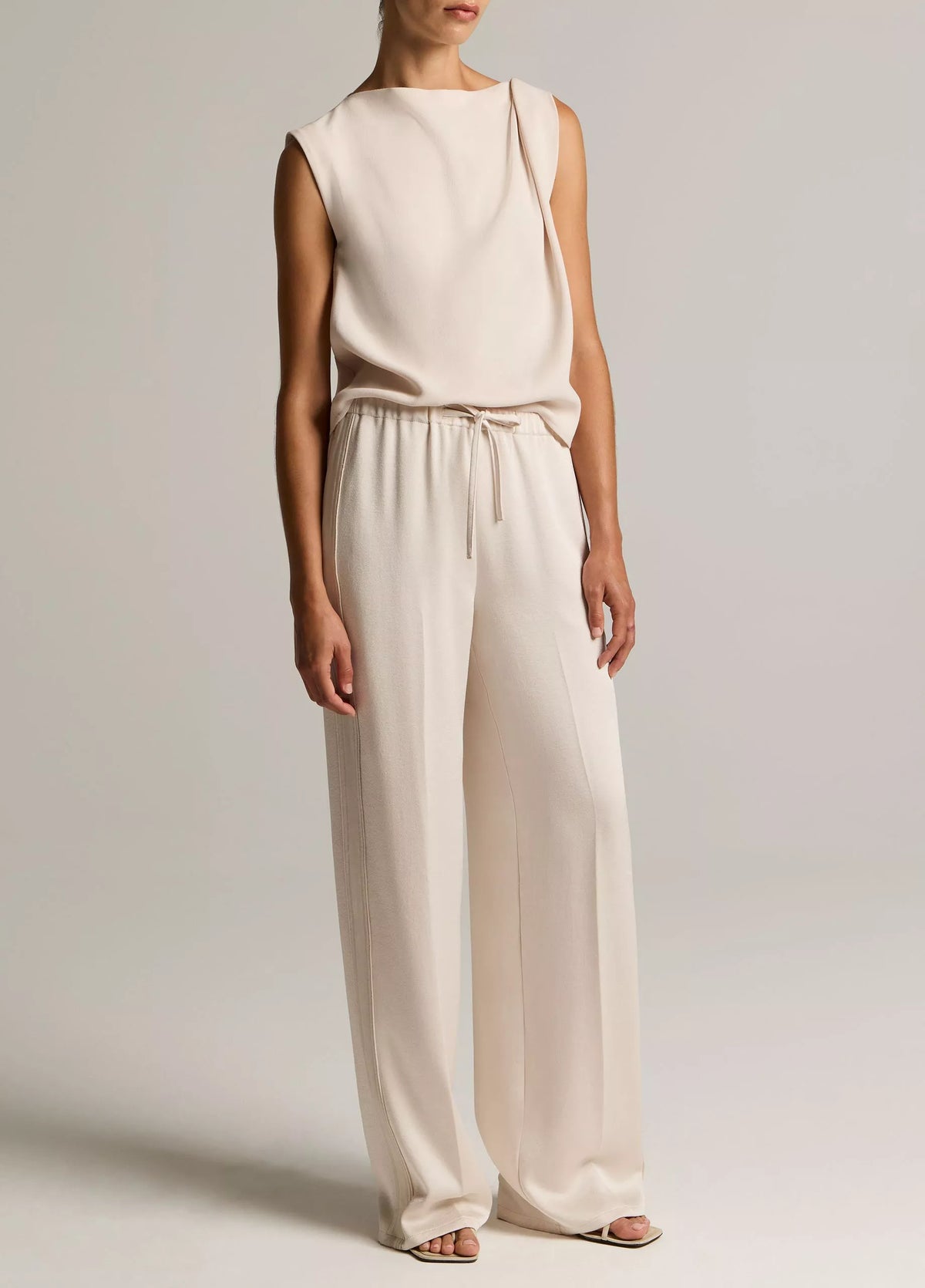 Crepe Draped-Shoulder Sleeveless Top
