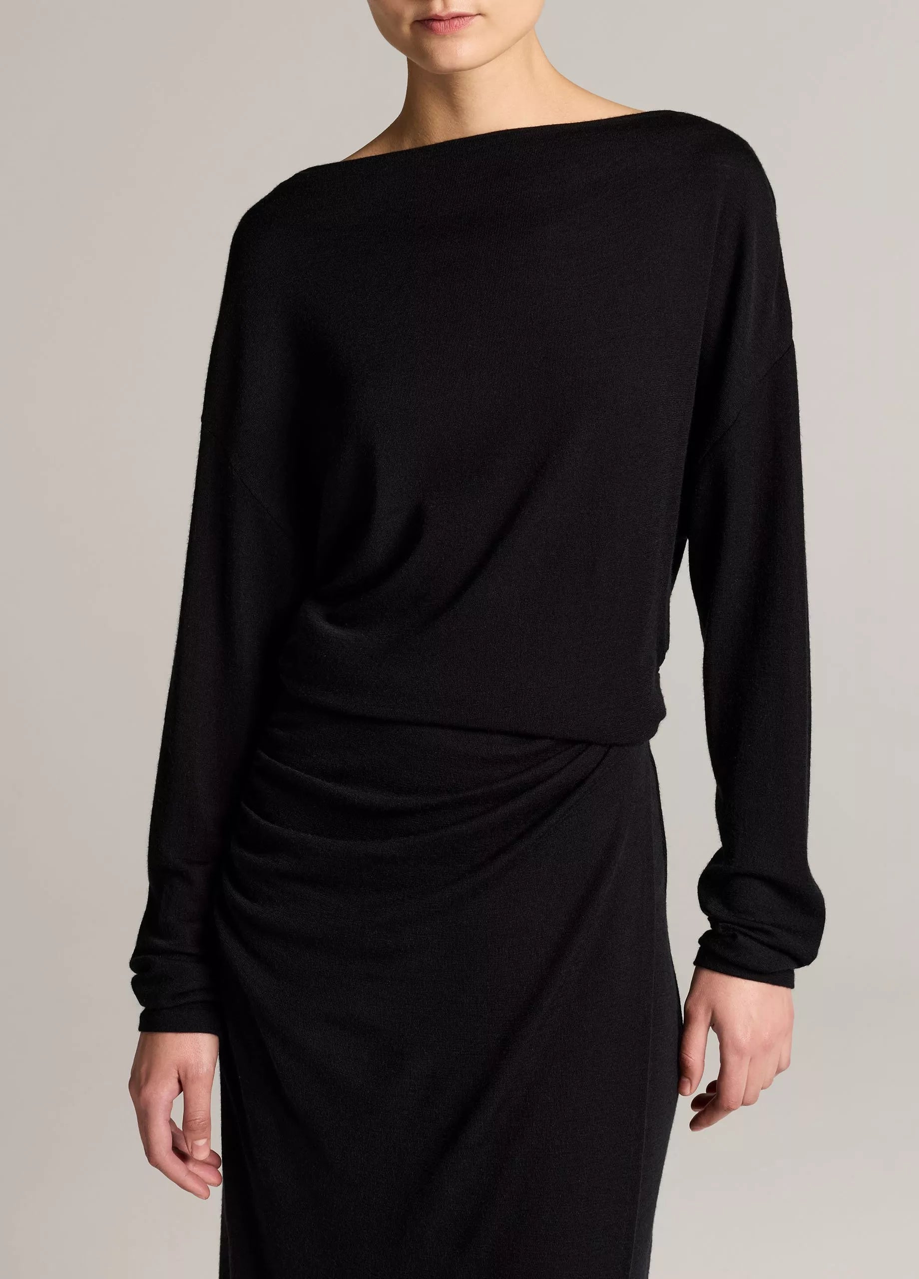 Draped Wool-Blend Slash-Neck Top