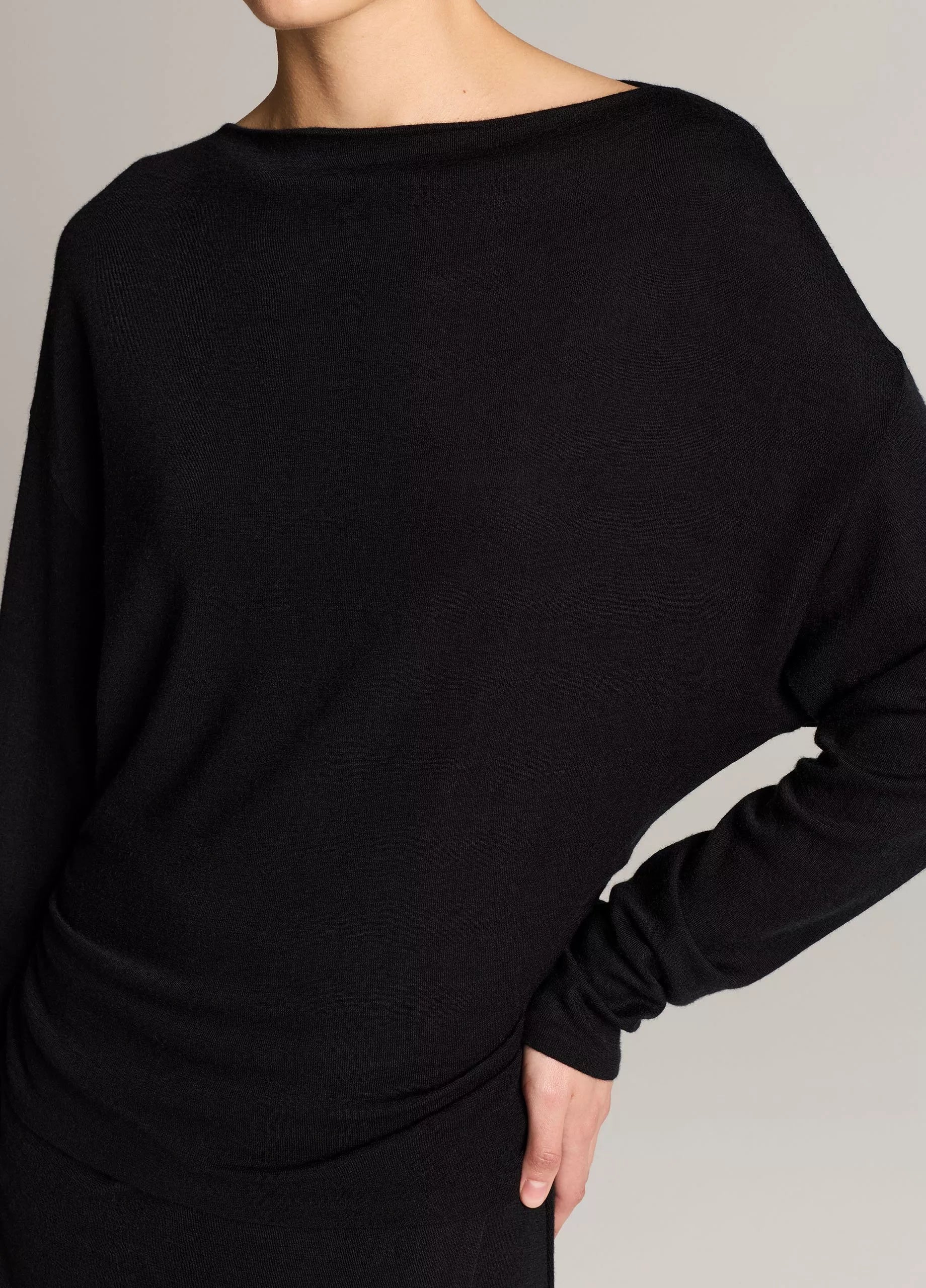 Draped Wool-Blend Slash-Neck Top