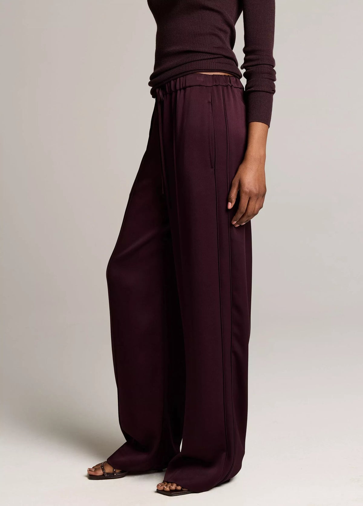 Satin Mid-Rise Drawstring Pant