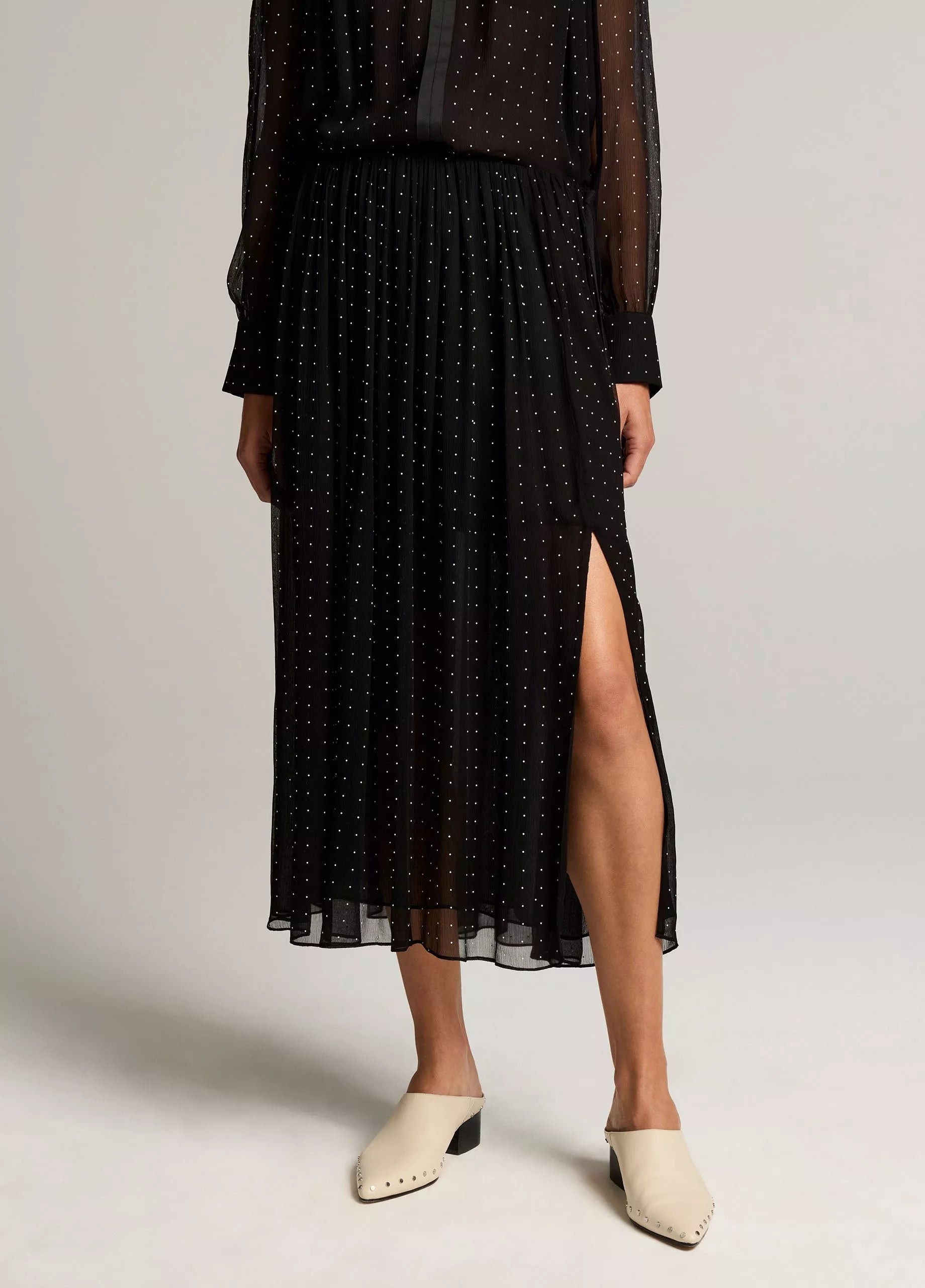 Heat-Set Dot Chiffon Gathered Skirt