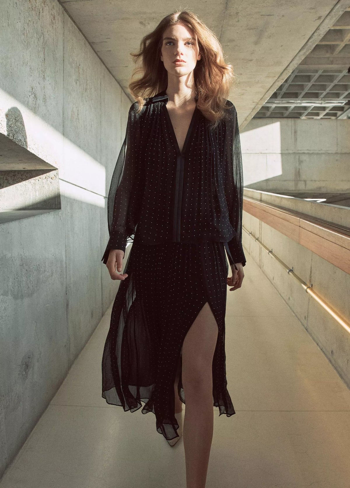 Heat-Set Dot Chiffon Gathered Skirt