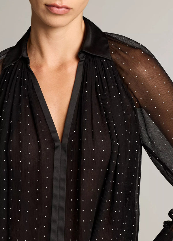 Heat-Set Dot Chiffon Gathered Blouse