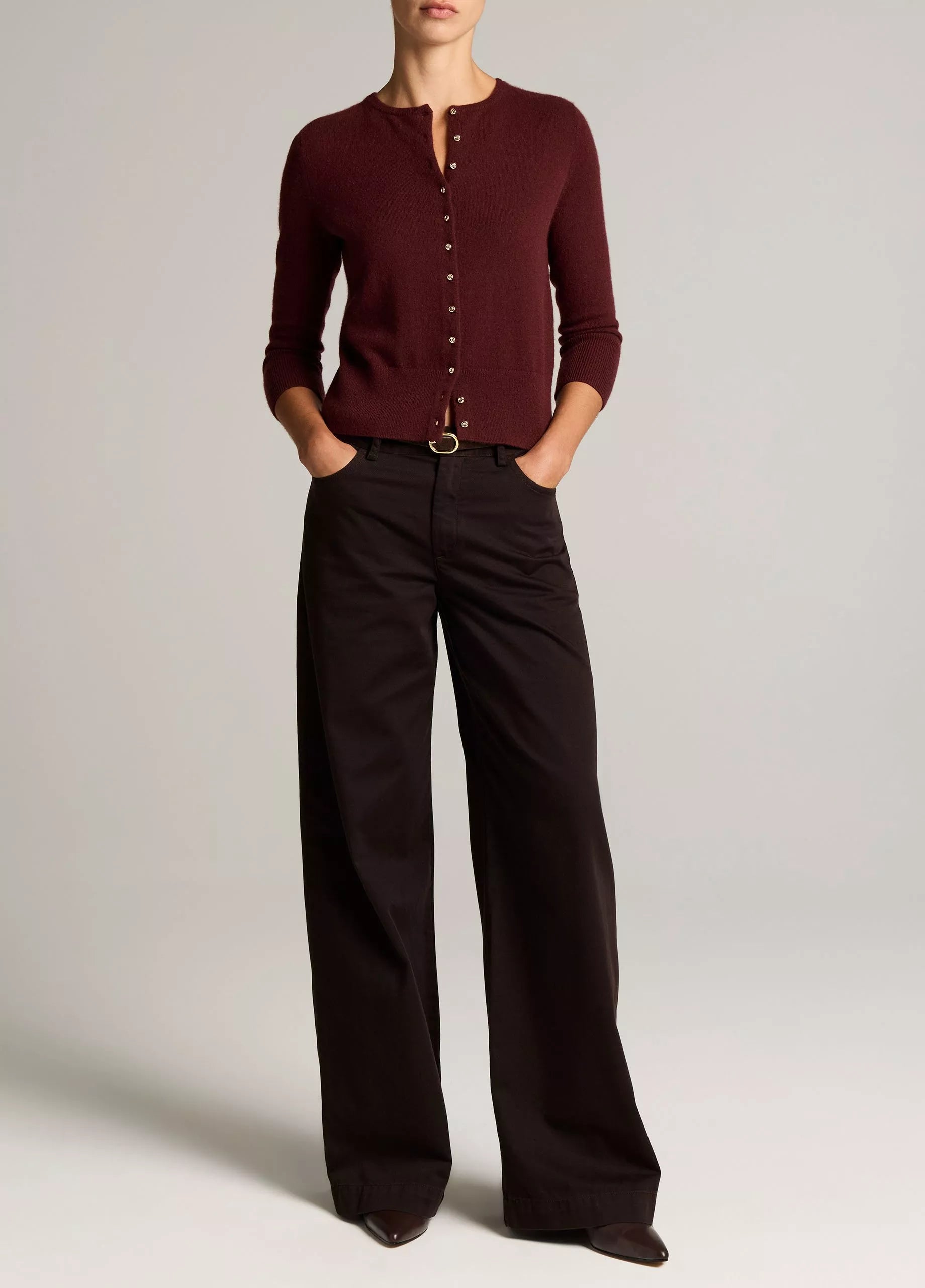 Washed Cotton Twill Mid-Rise Wide-Leg Pant