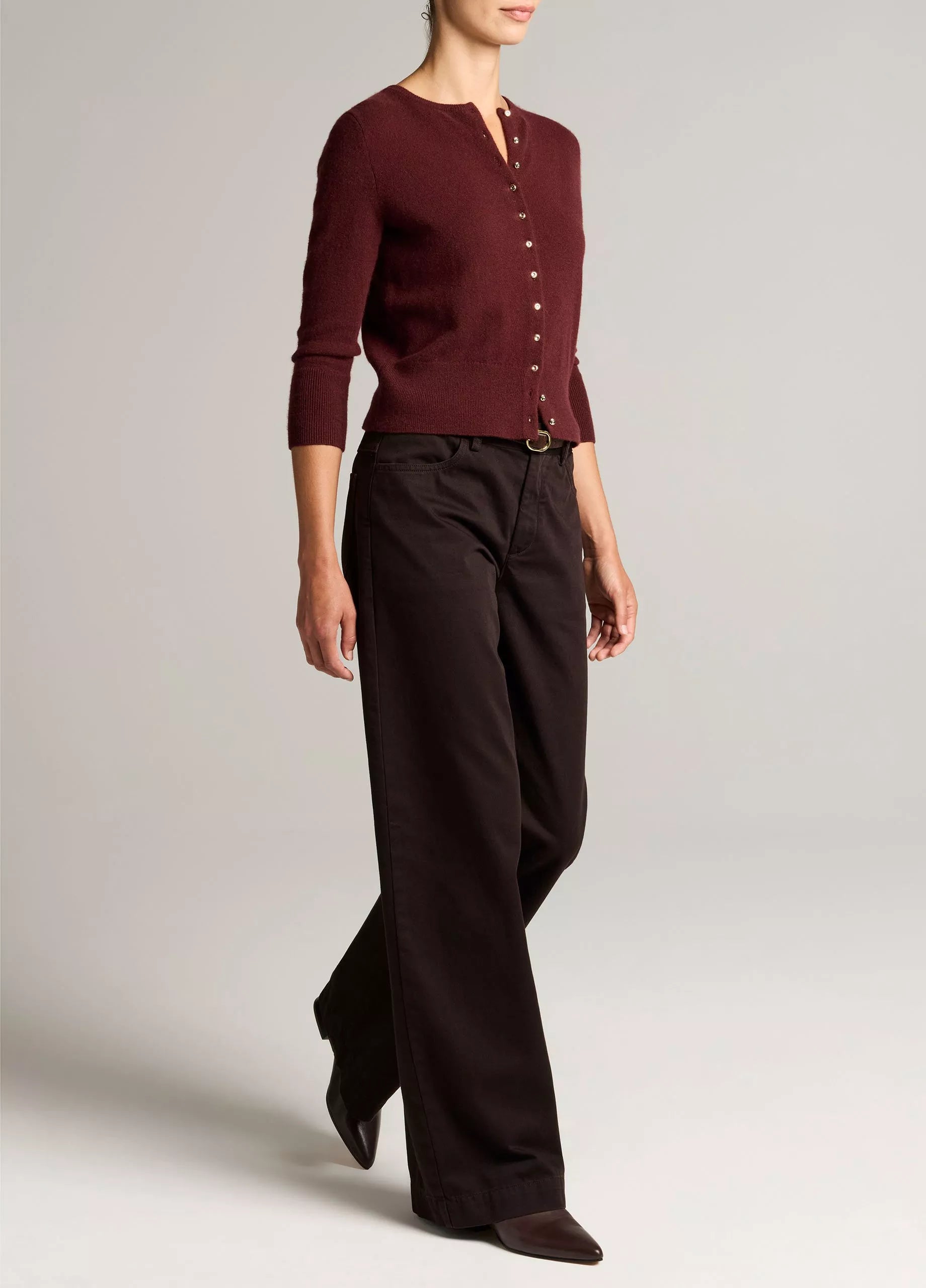 Washed Cotton Twill Mid-Rise Wide-Leg Pant