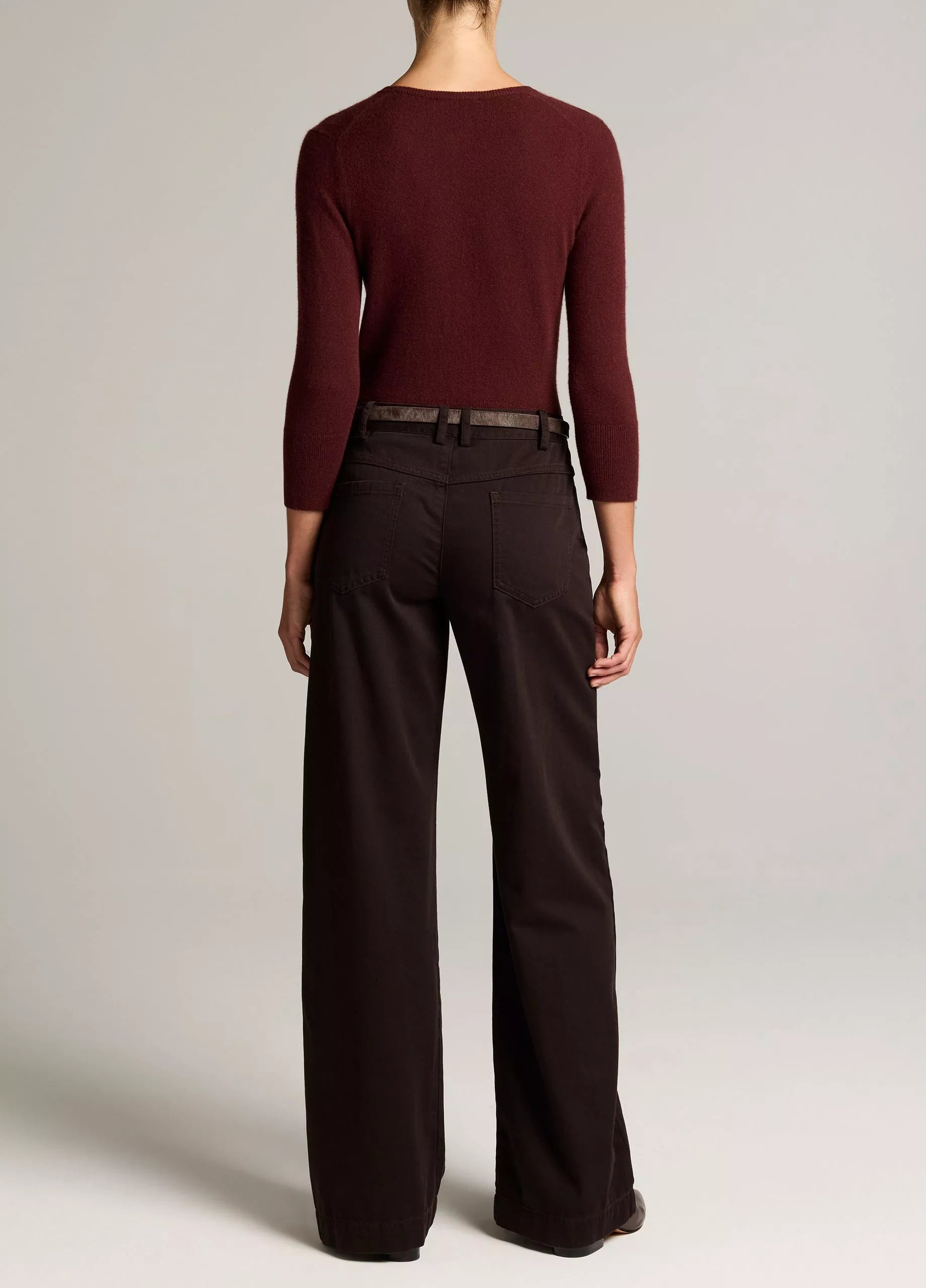 Washed Cotton Twill Mid-Rise Wide-Leg Pant