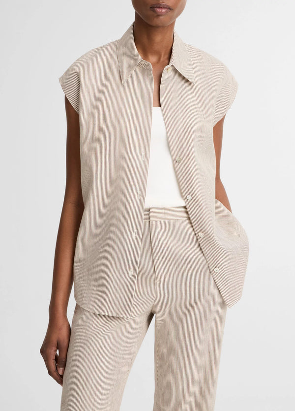 Ticking Stripe Cap Sleeve Blouse