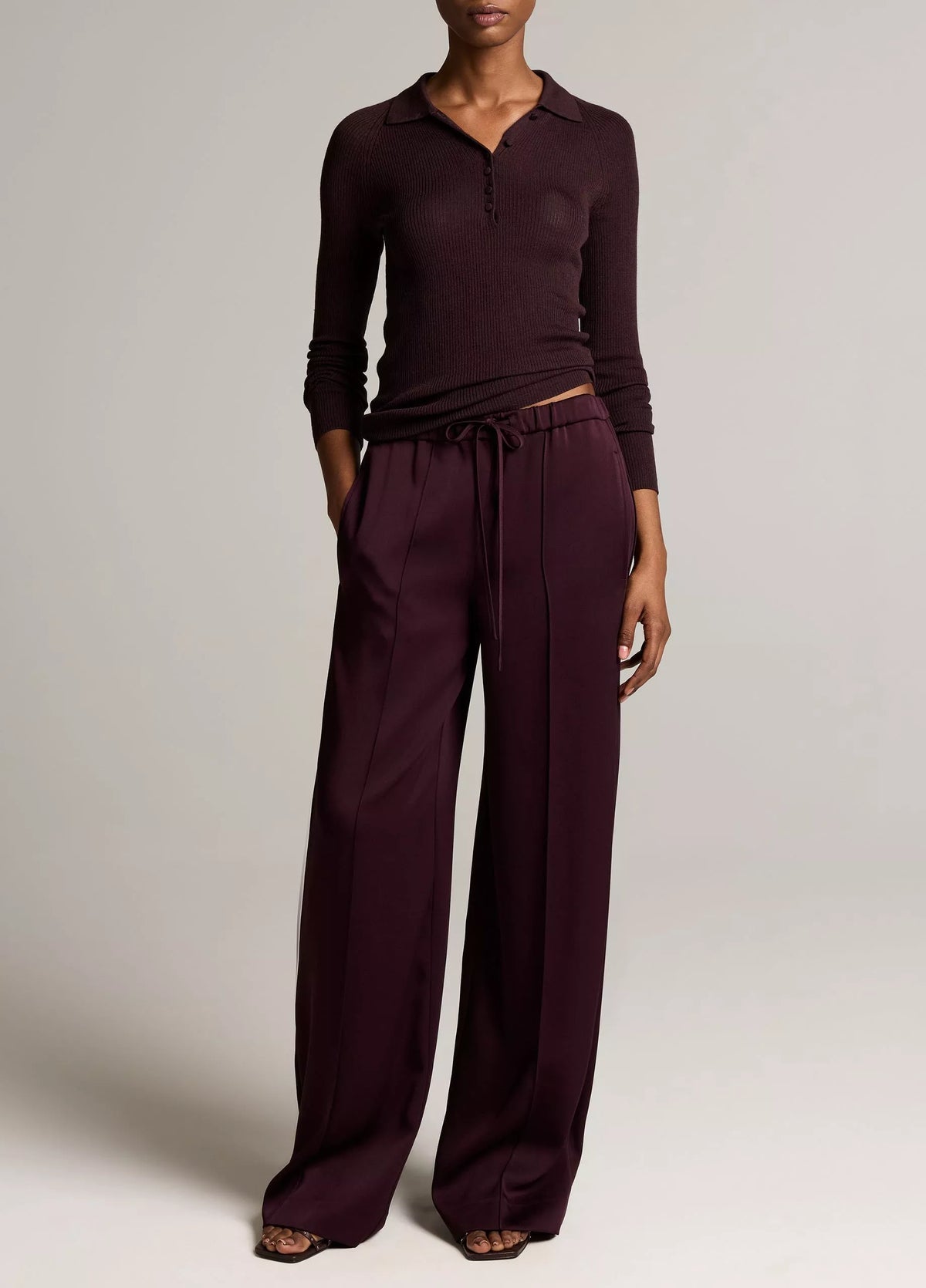 Satin Mid-Rise Drawstring Pant