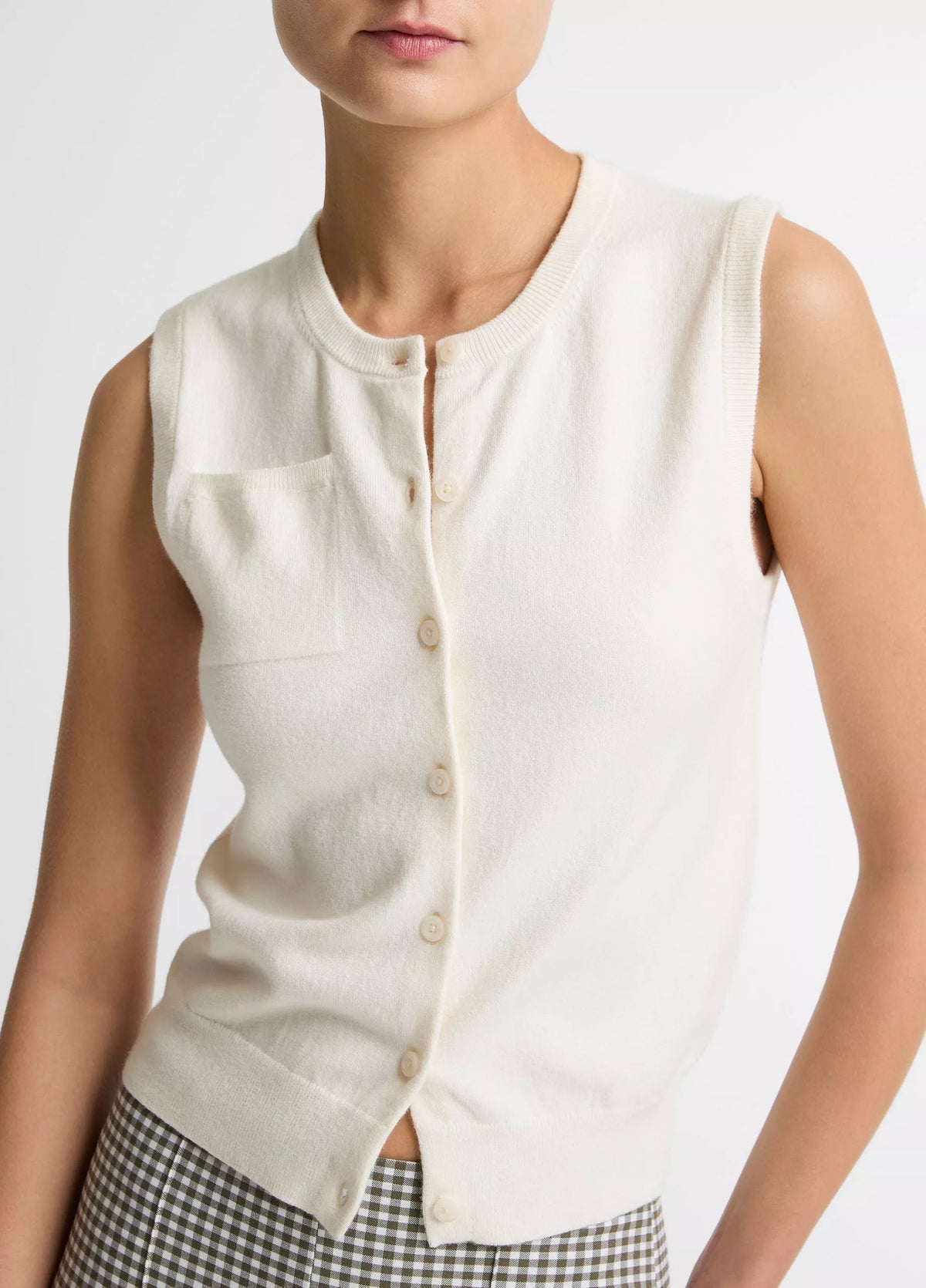 Cotton & Cashmere-Blend Button-Front Shell