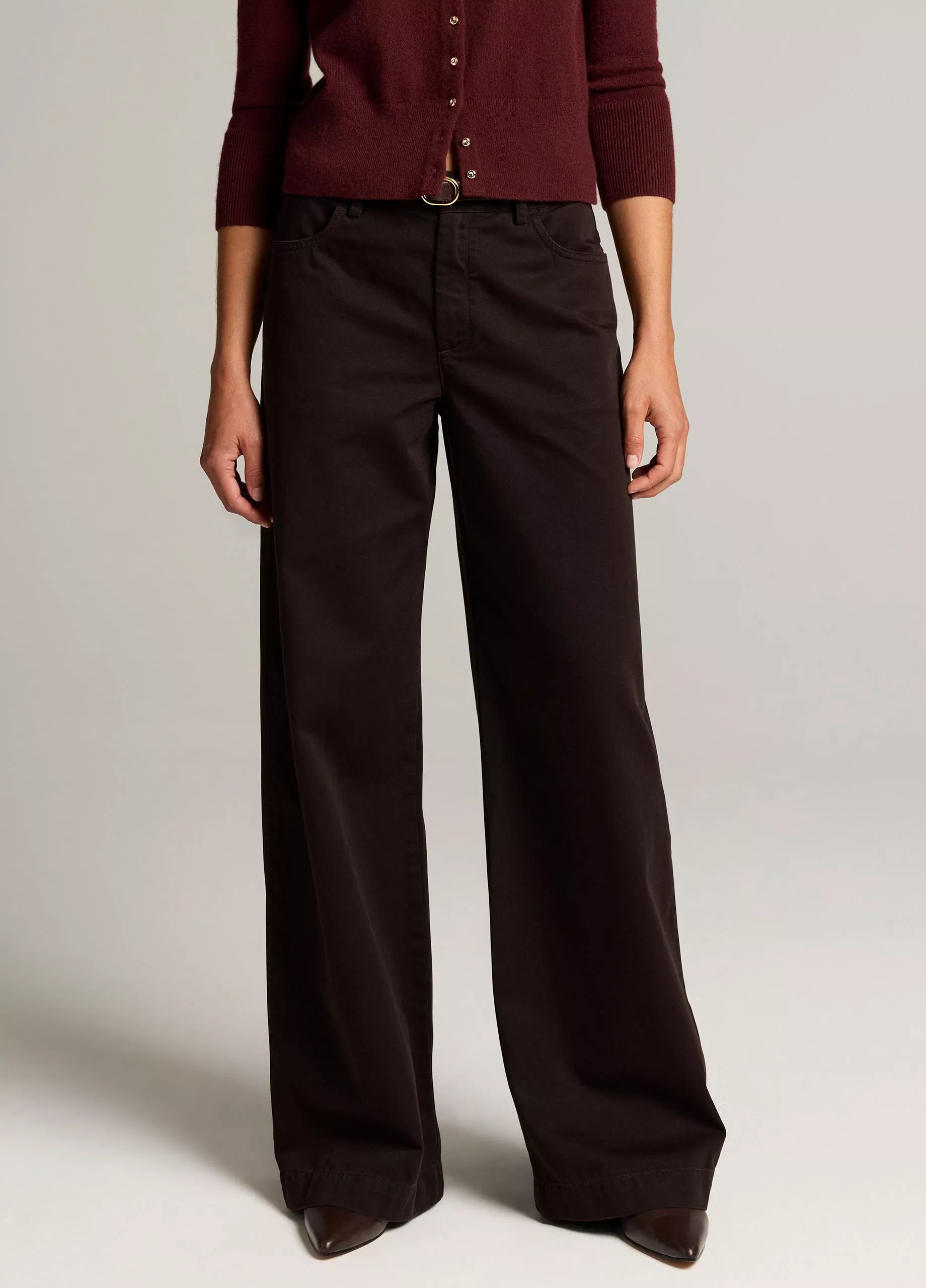 Washed Cotton Twill Mid-Rise Wide-Leg Pant