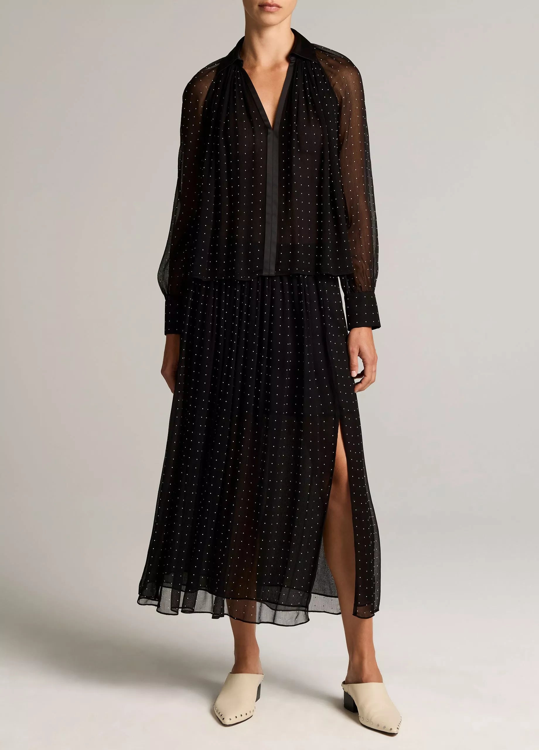 Heat-Set Dot Chiffon Gathered Skirt