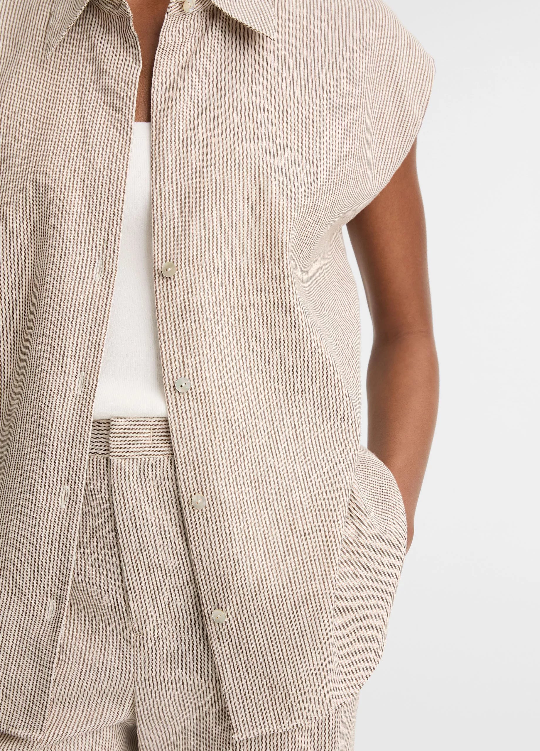 Ticking Stripe Cap Sleeve Blouse