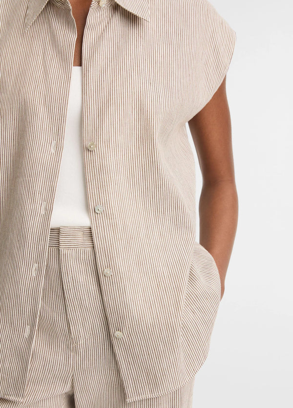 Ticking Stripe Cap Sleeve Blouse