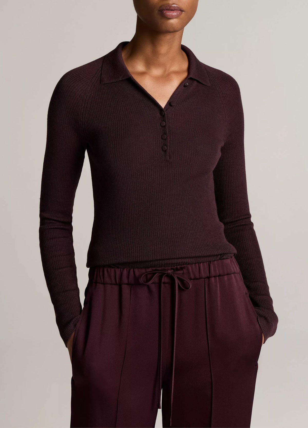 Ribbed Italian Wool-Silk Polo Sweater