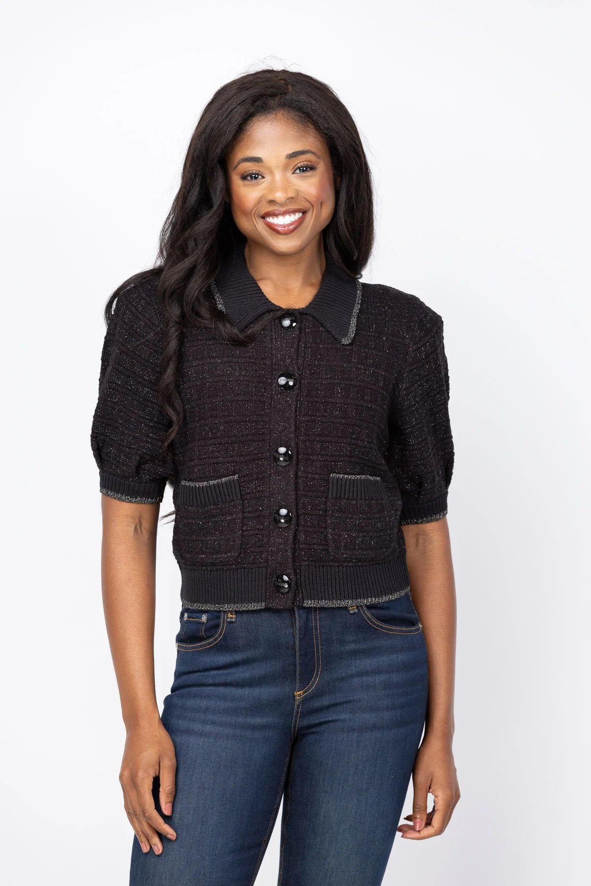 Novalie Waffle Stitch Short Sleeve Cardigan