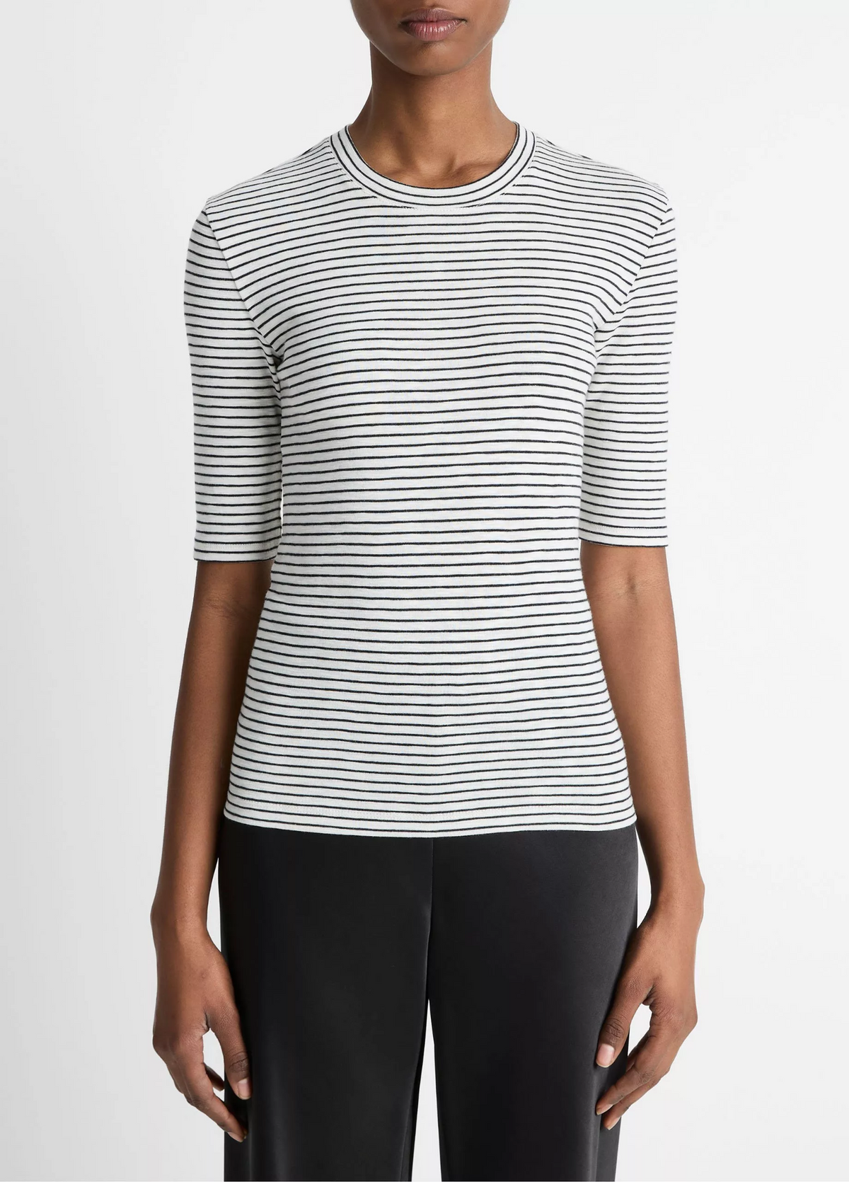Striped Elbow Sleeve Crew