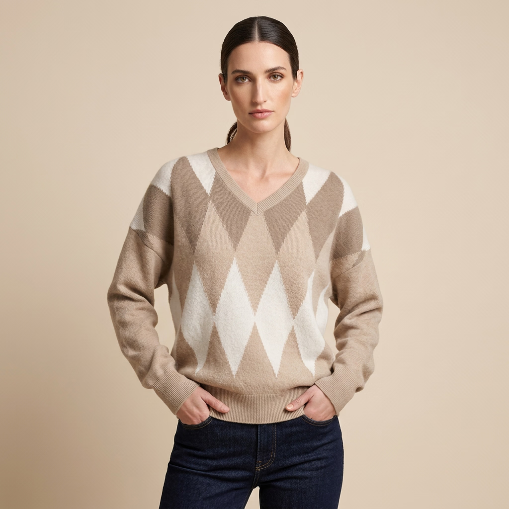 Cashmere Argyle Oversized V-Neck