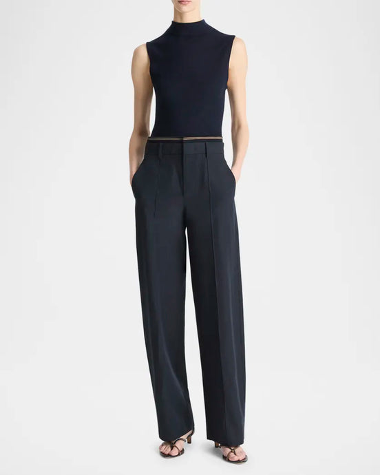 High Waist Rib Trim Trouser