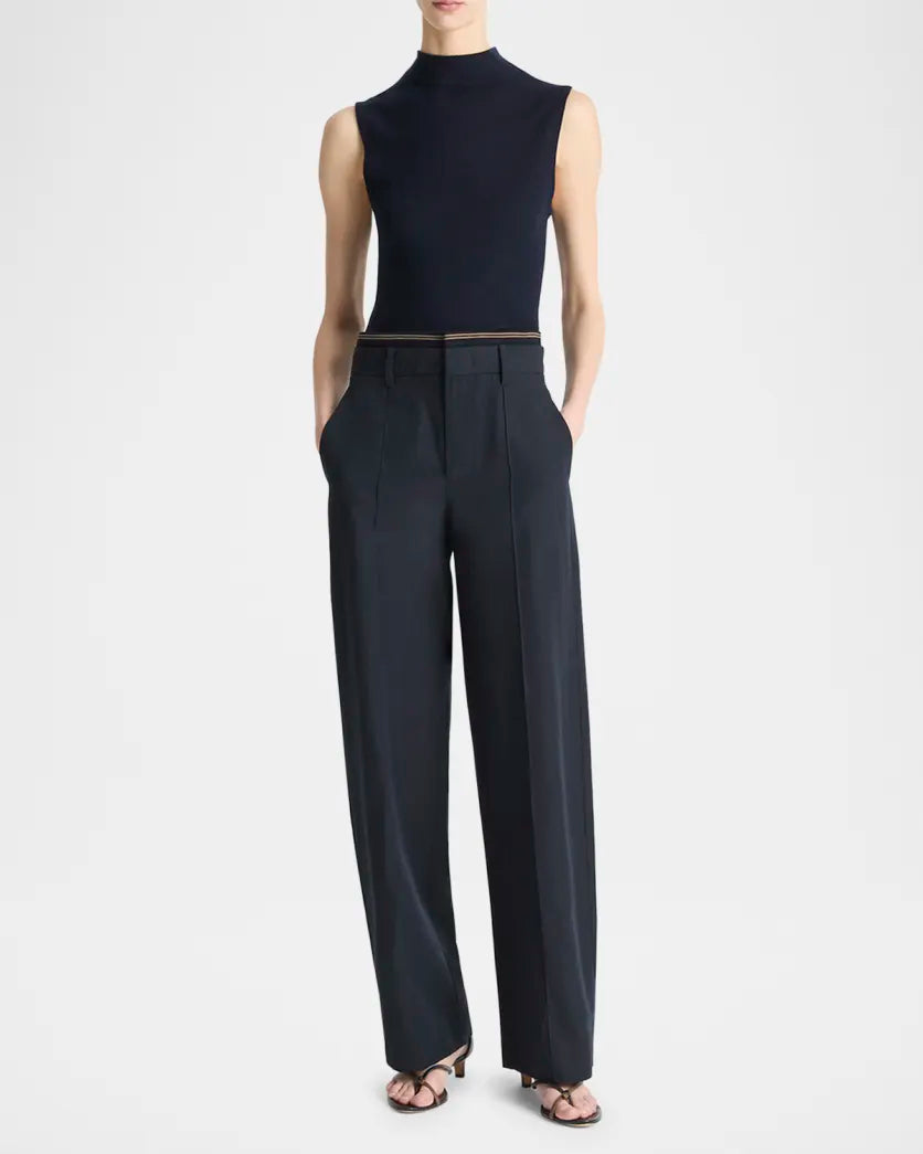 High Waist Rib Trim Trouser