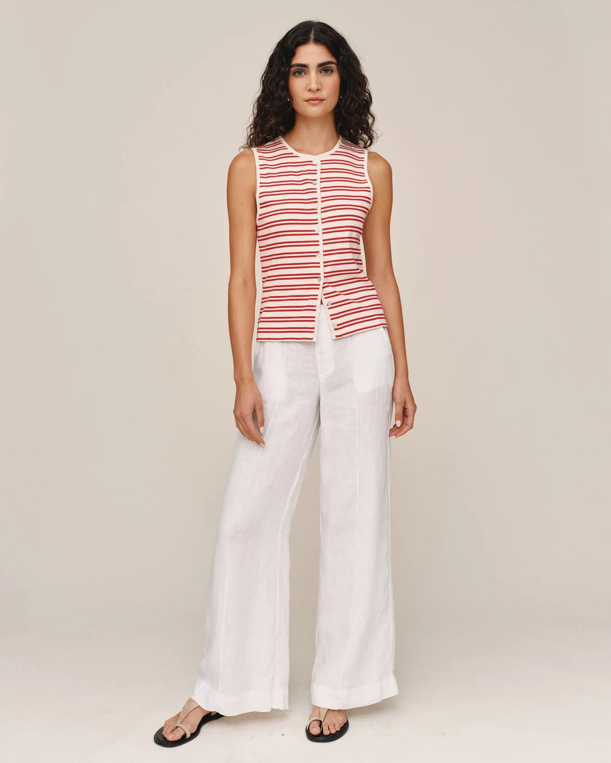 Sleeveless Fitted Button Down Top