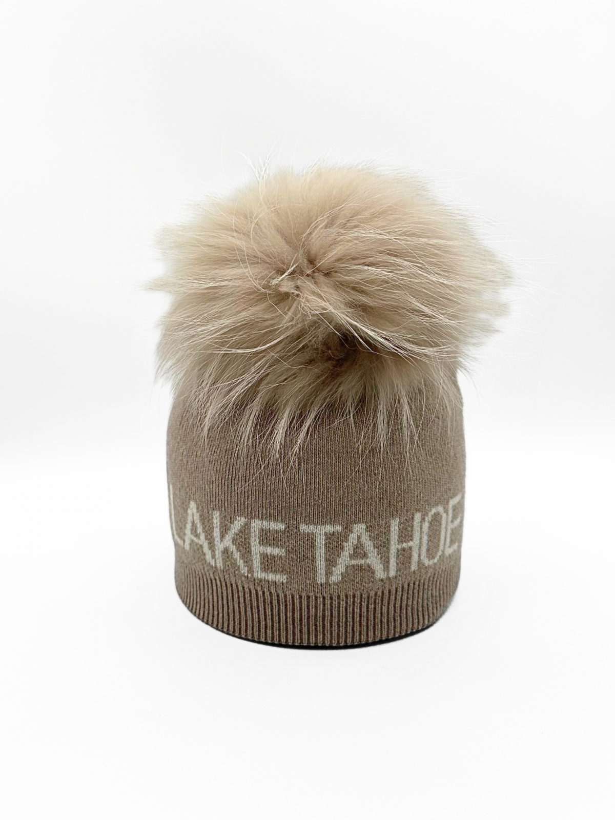 Linda Richards Wool Ribbed Knit Beanie Genuine Fur Pom Black Tan Hat Lake Tahoe Pom Hat – SavvyBoutique main image 4